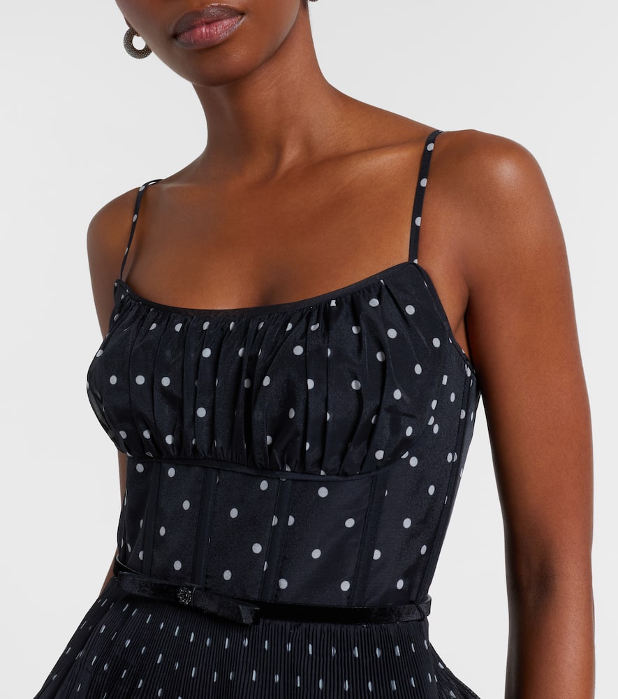 Zimmermann Pleated Tiered Midi Dress In Black Cream Polka Dot In Black