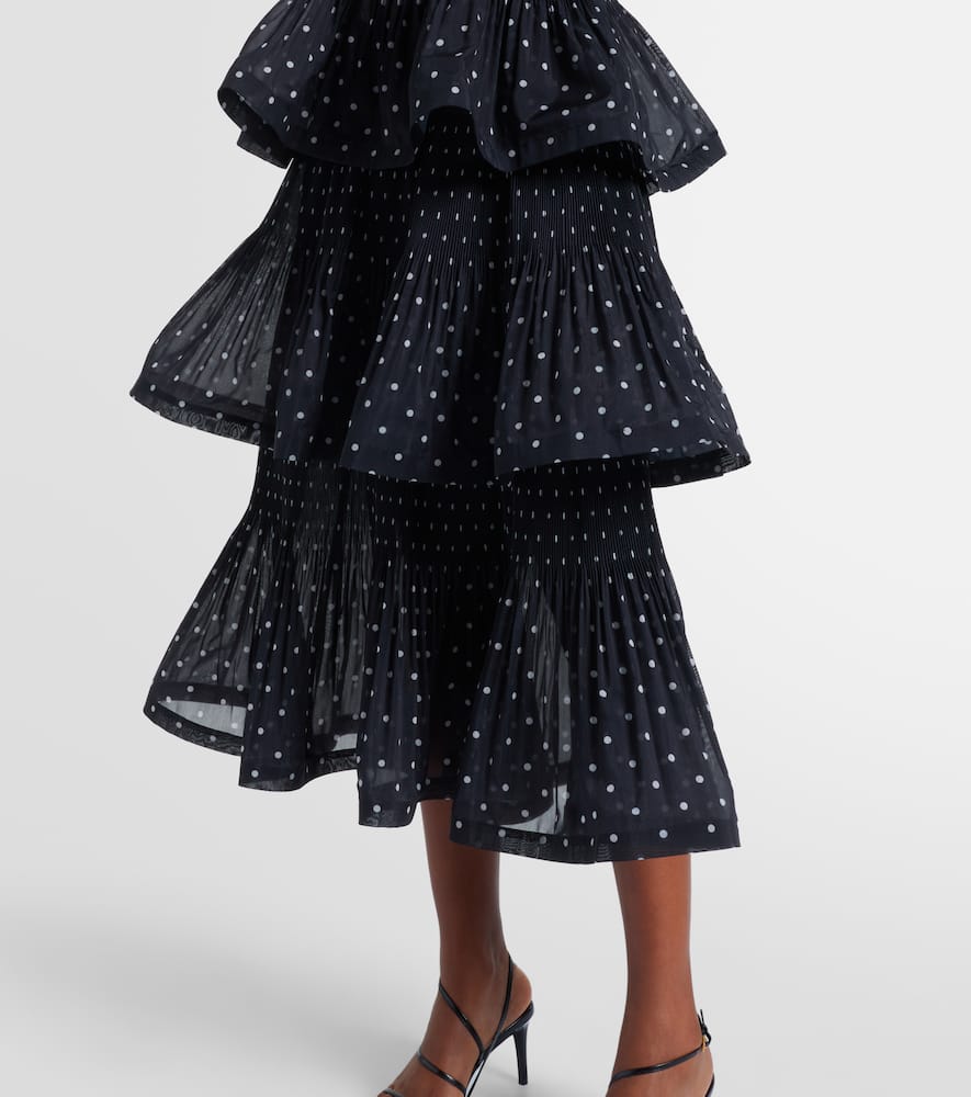 Zimmermann Pleated Tiered Midi Dress In Black Cream Polka Dot In Black