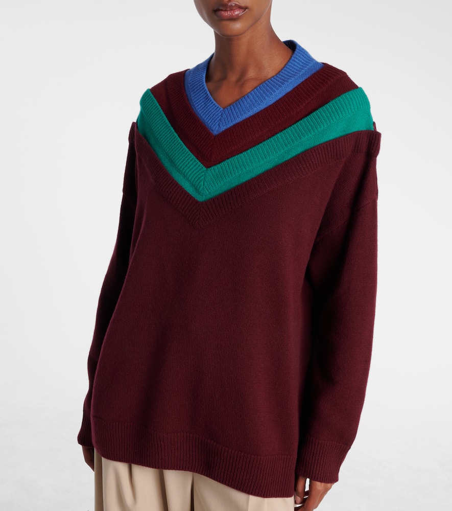 Loewe Layered Wool Sweater In Burgundy