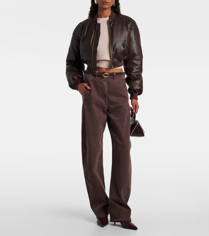 Rotate Birger Christensen Rotate Braided Leather Bomber Jacket Brown In Brown