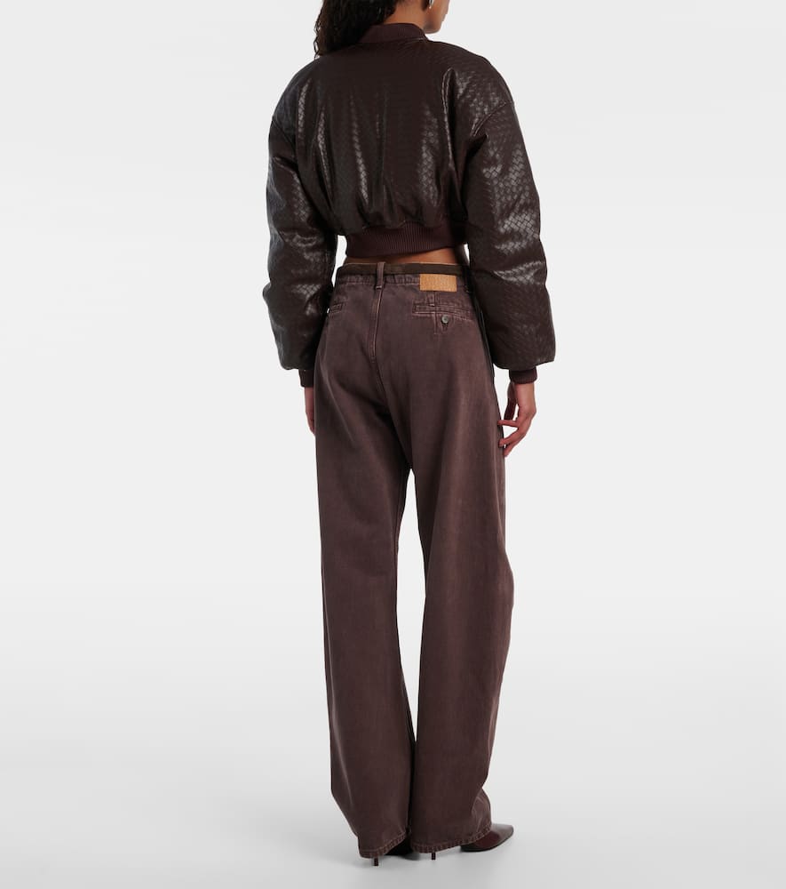 Rotate Birger Christensen Rotate Braided Leather Bomber Jacket Brown In Brown