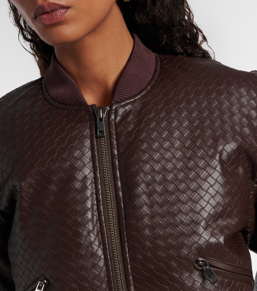 Rotate Birger Christensen Rotate Braided Leather Bomber Jacket Brown In Brown