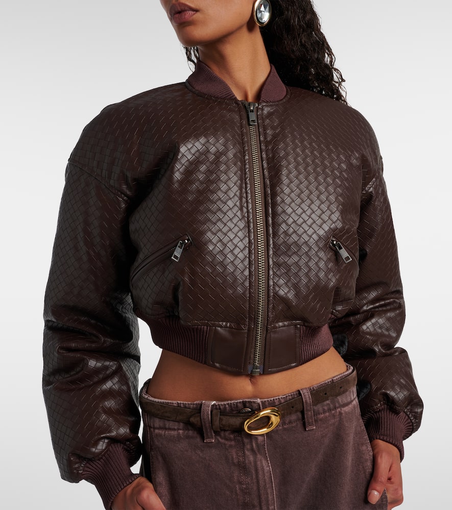 Rotate Birger Christensen Rotate Braided Leather Bomber Jacket Brown In Brown
