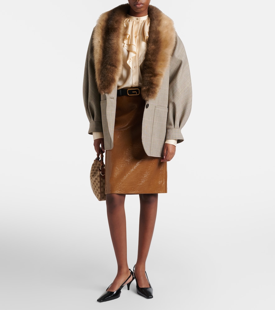 Gucci Checked shearling-trimmed wool jacket