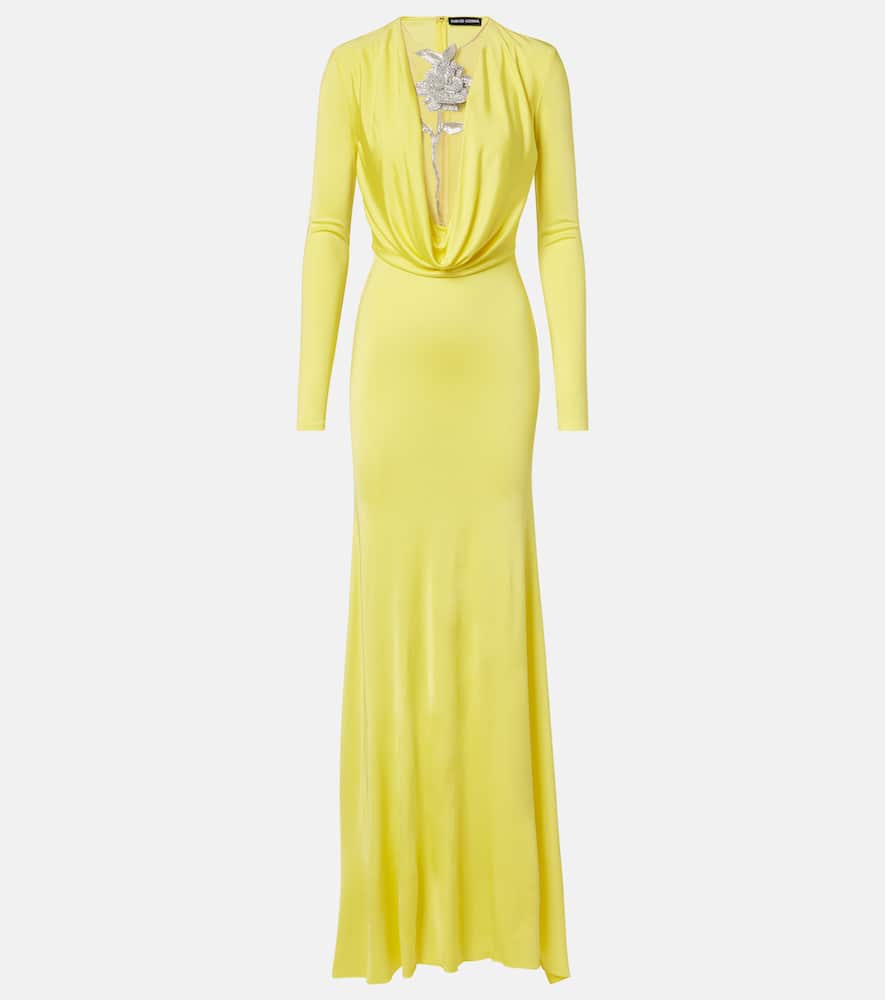 David Koma Embellished Jersey Gown In Yellow