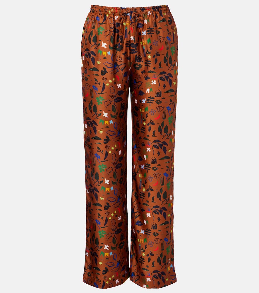 Asceno Aurelia Printed Silk Twill Wide-leg Pants In Brown