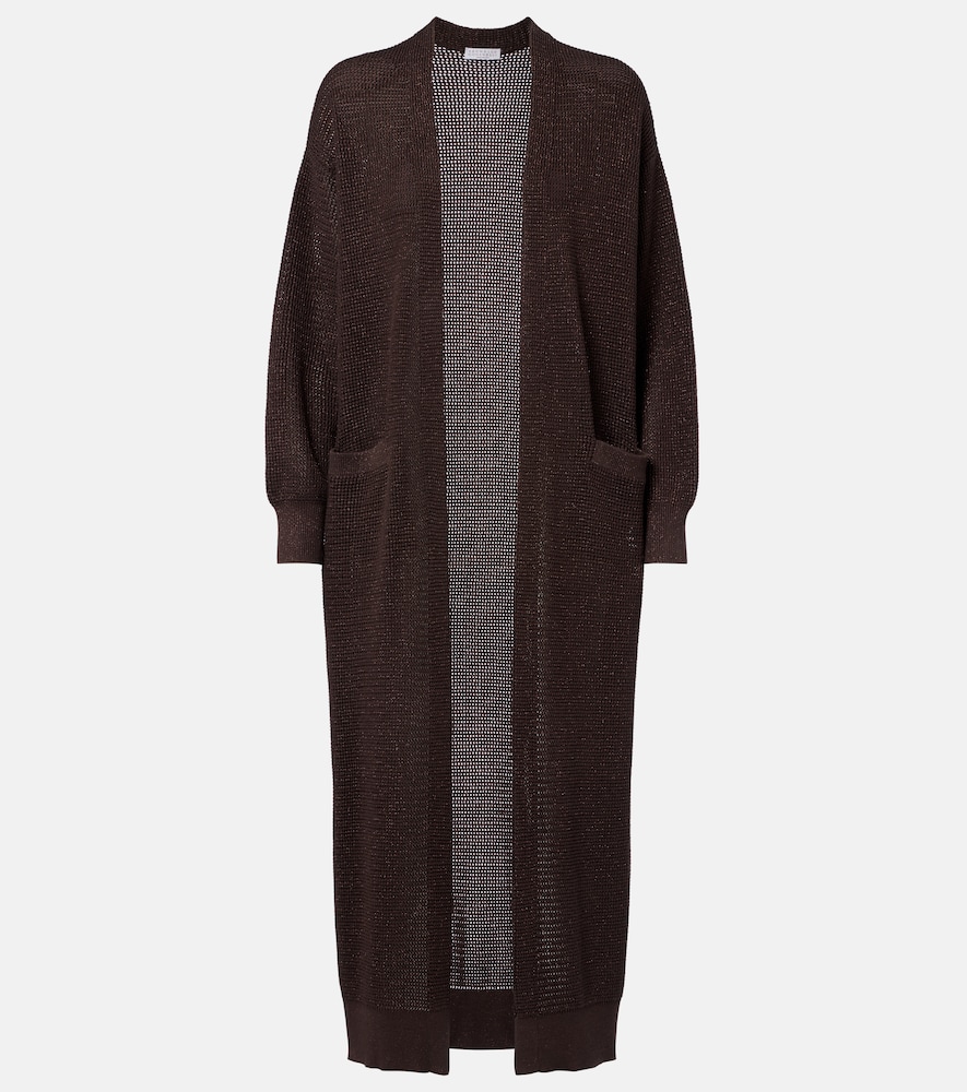 Brunello Cucinelli Cotton-blend Lamé Cardigan In Brown