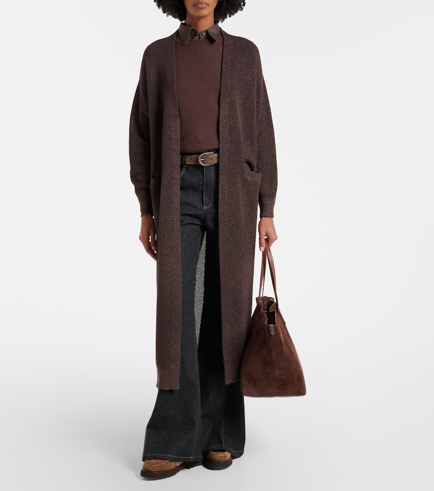 Brunello Cucinelli Cotton-blend lamé cardigan