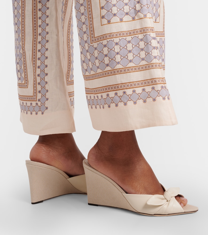 Jimmy Choo Livi leather-trimmed canvas wedge mules
