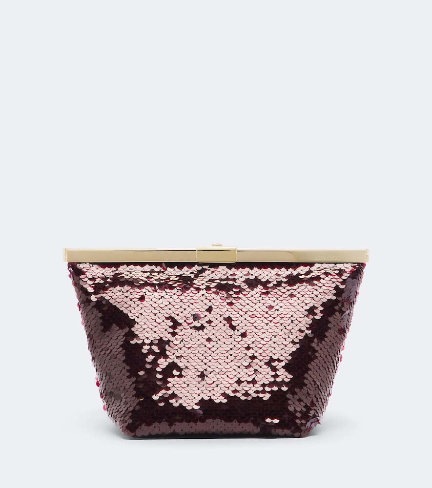 Jimmy Choo Ganache Small Sequined Clutch In Burgundy