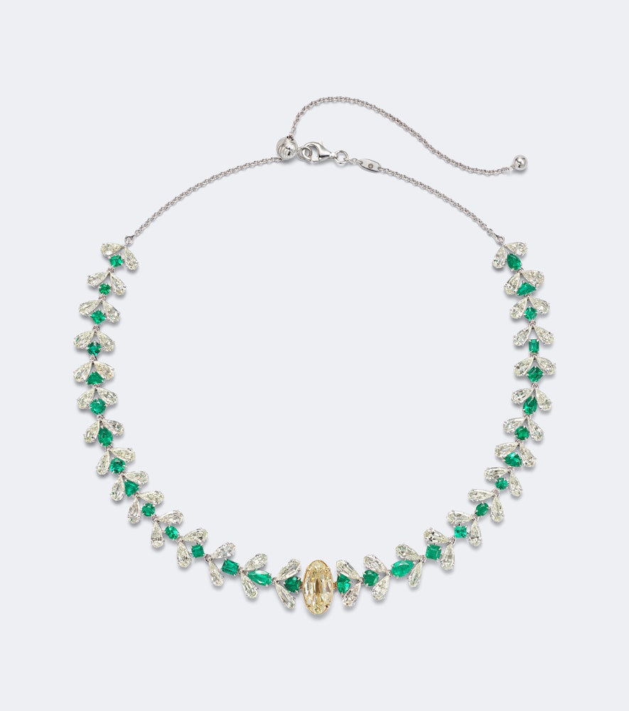 Kamyen 18kt white gold necklace with diamonds and emeralds