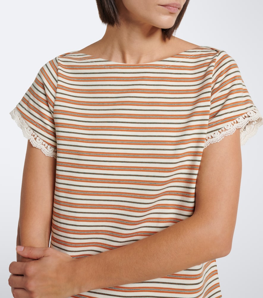 Maeve Lace-Trimmed Striped Cotton T-Shirt