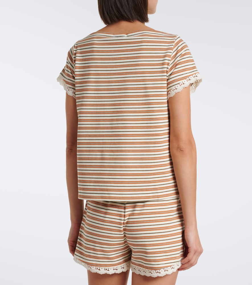Maeve Lace-Trimmed Striped Cotton T-Shirt