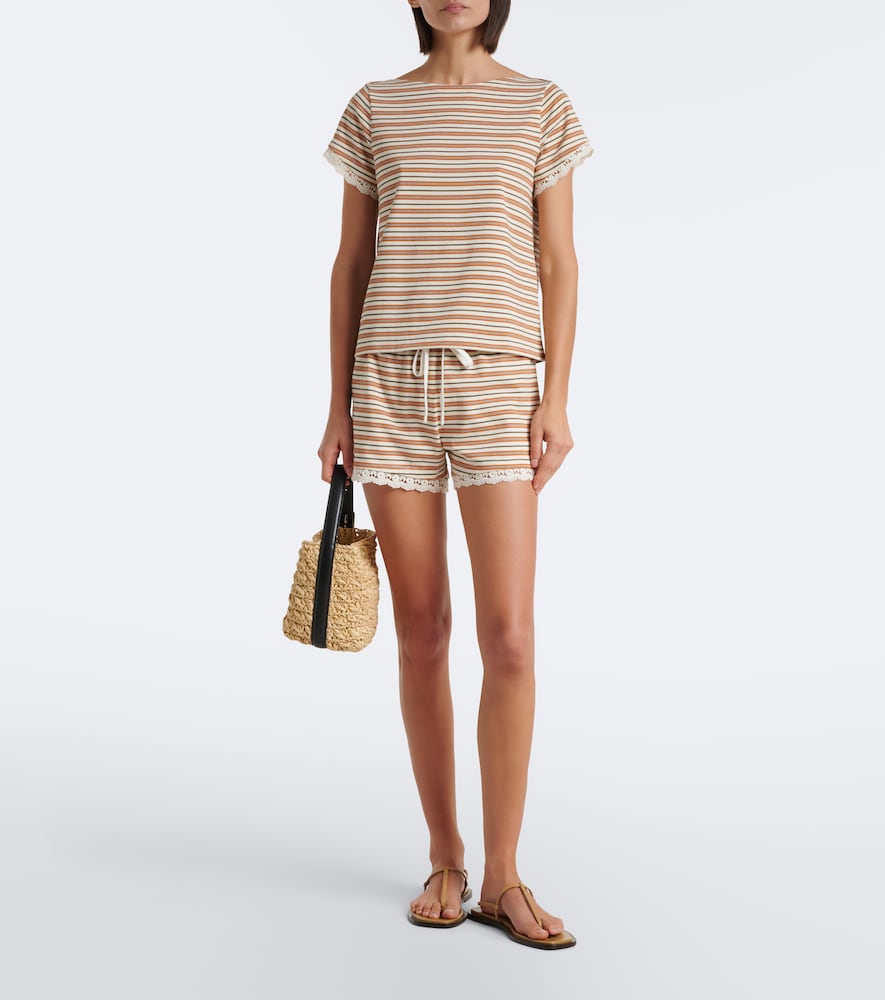 Maeve Lace-Trimmed Striped Cotton T-Shirt