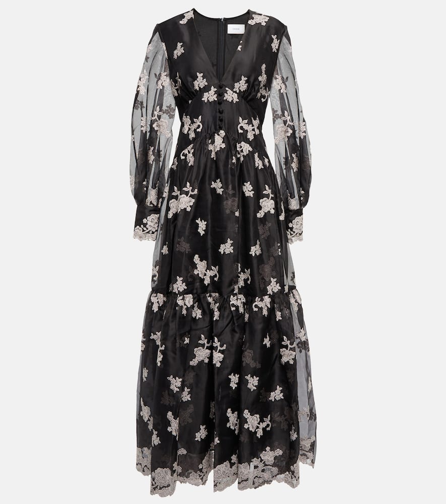Tabetha floral embroidered silk dress