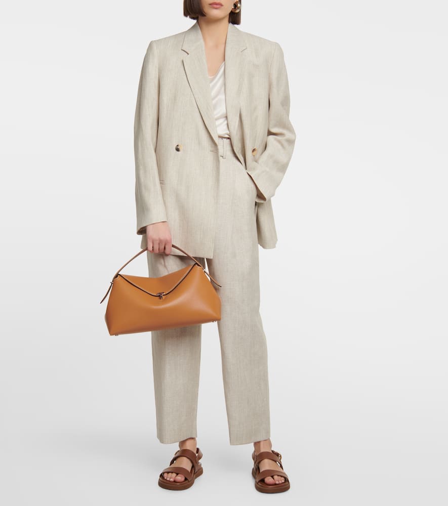 Shop Totême T-lock Medium Leather Tote Bag In Tan