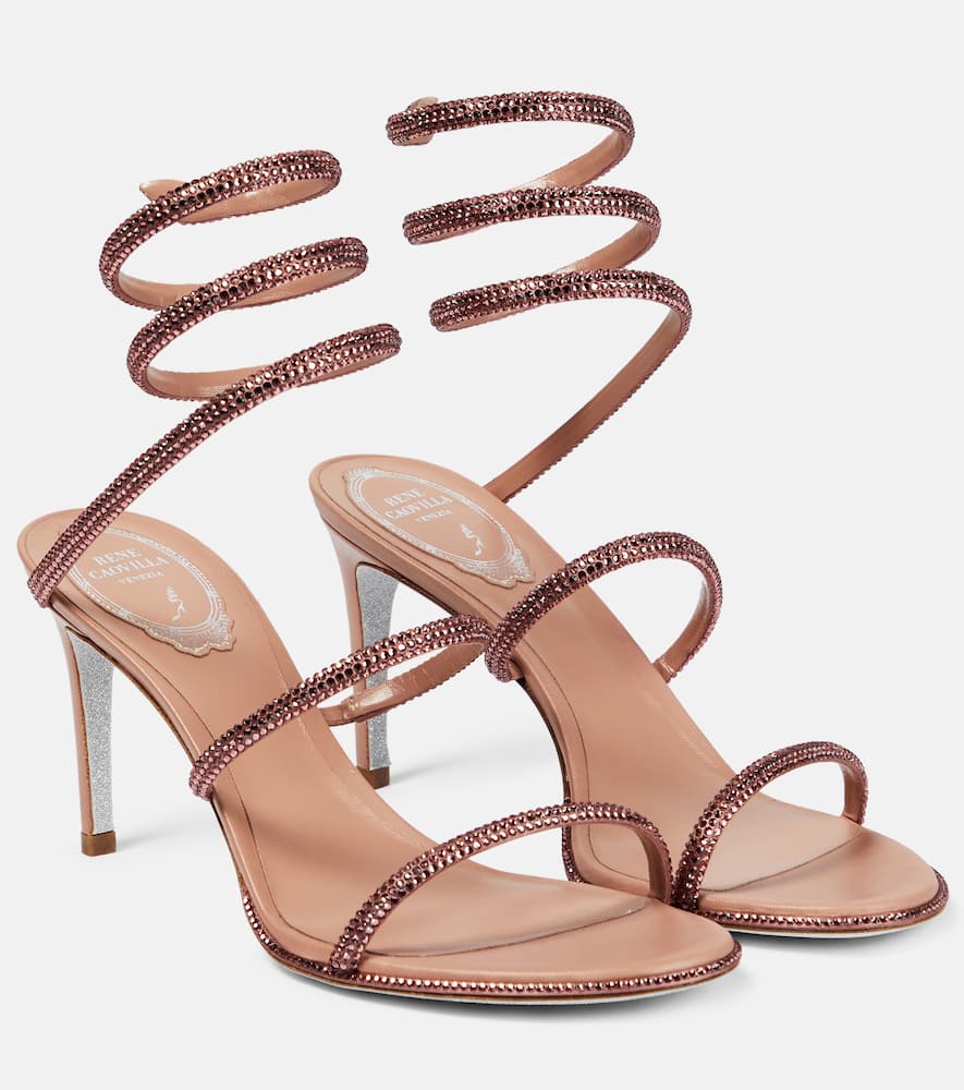 René Caovilla Cleo Embellished Satin Sandals In Nude Satin Blush Roses