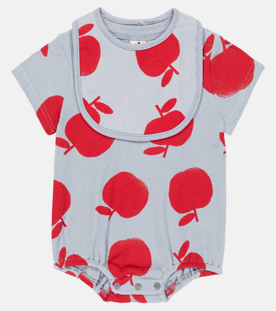 Jellymallow Baby Pomme Cotton Bodysuit And Bib Set In Blue