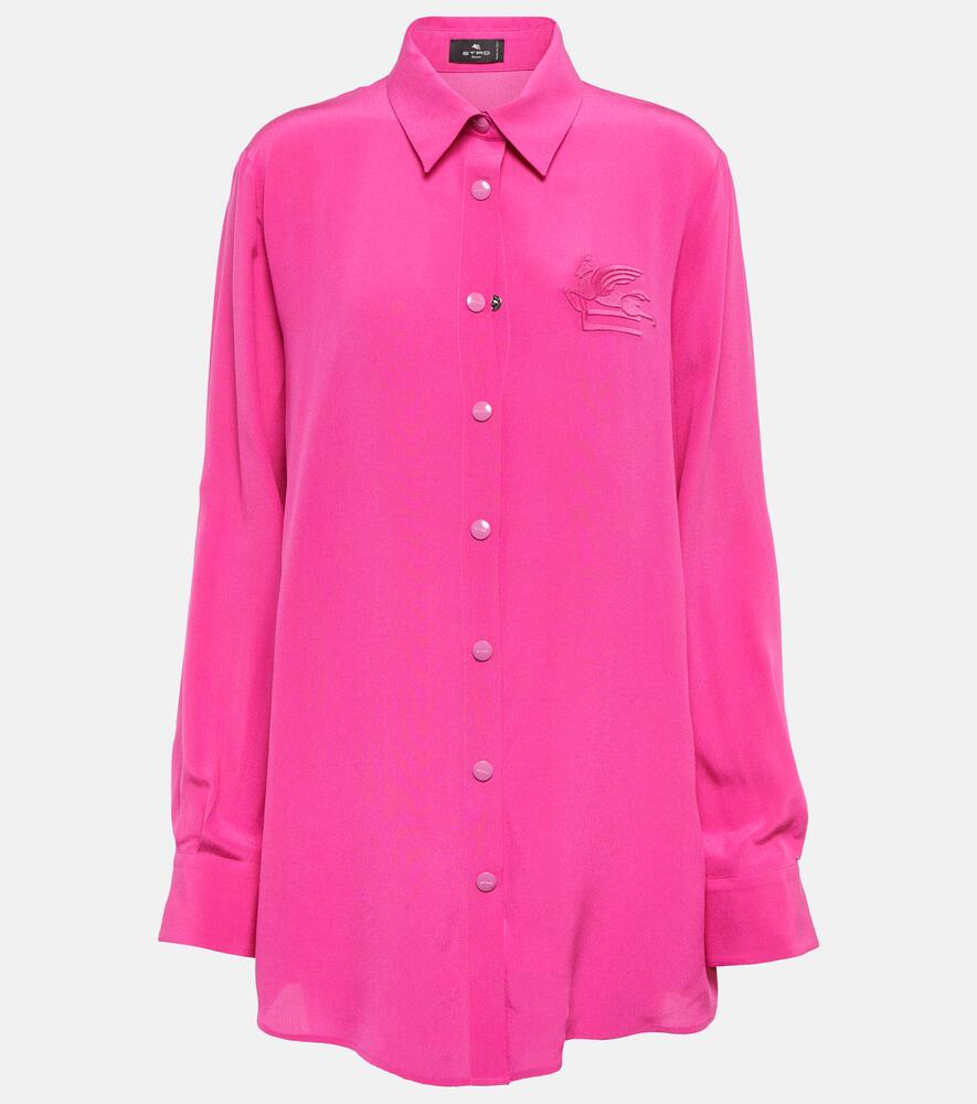 Etro Silk Crèpe De Chine Shirt With Pegasus Embroidery In Pink