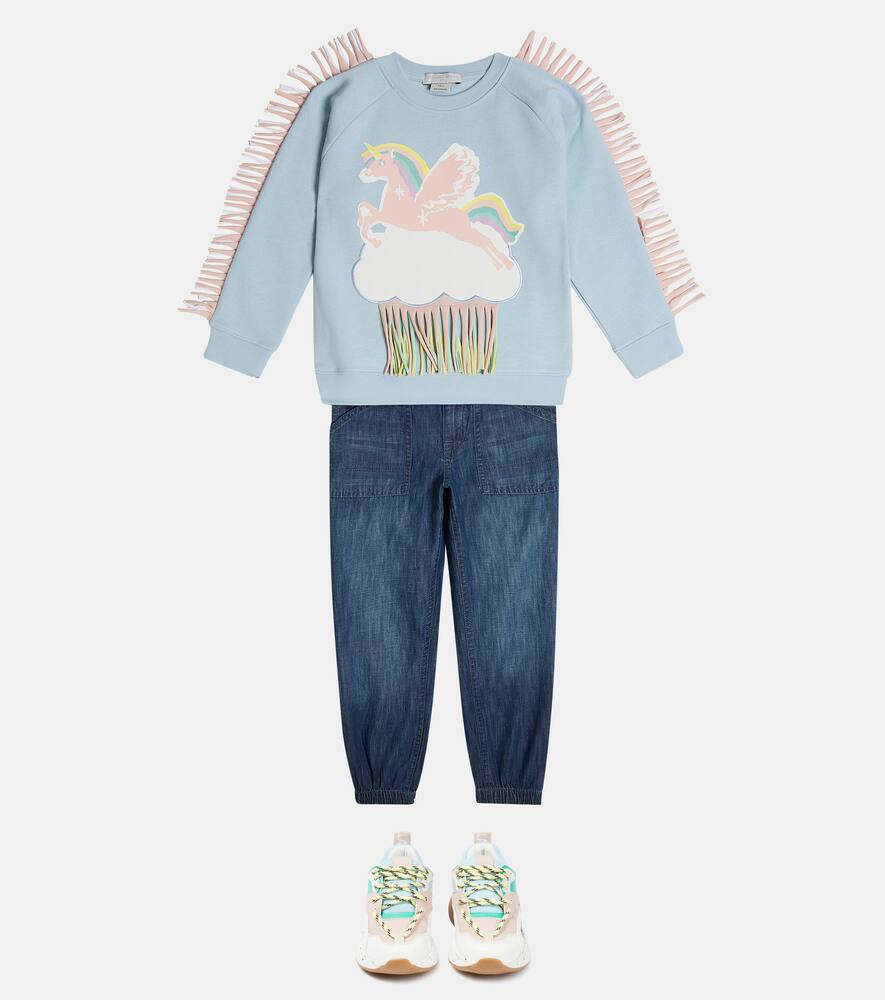 Stella Mccartney Fringed Printed Cotton Sweatshirt In Blue