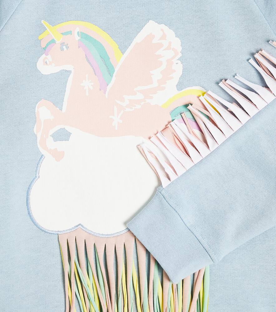 Stella Mccartney Fringed Printed Cotton Sweatshirt In Blue