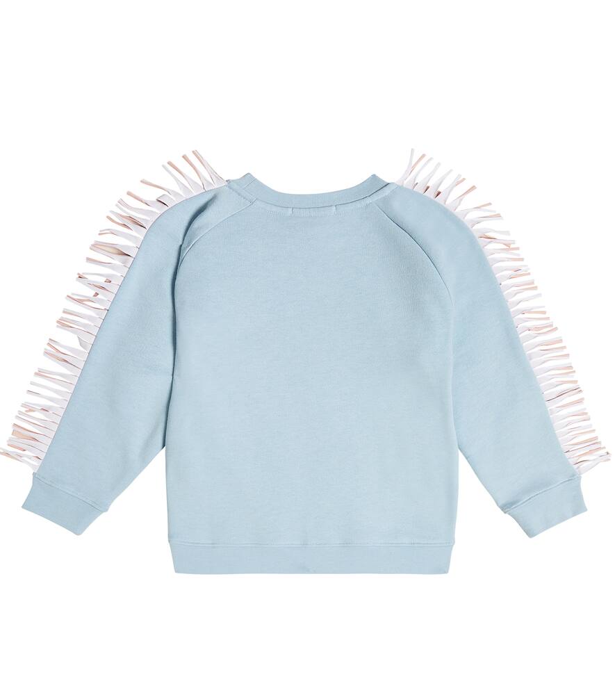 Stella Mccartney Fringed Printed Cotton Sweatshirt In Blue