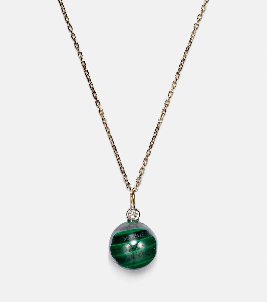 Mateo 14kt Gold Dot Necklace With Malachite And Diamond In Green