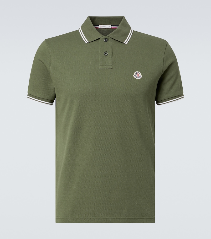 Moncler Logo-patch Striped-edge Polo Shirt In Grün