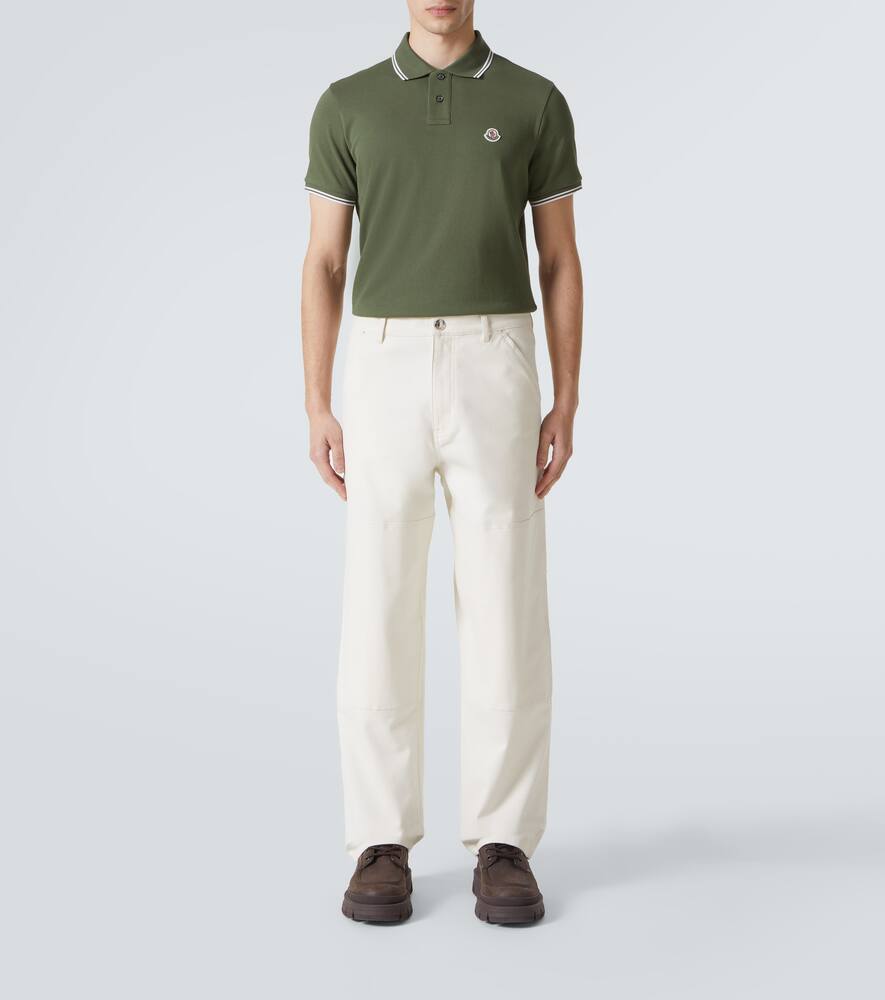 Moncler Logo-patch Striped-edge Polo Shirt In Grün