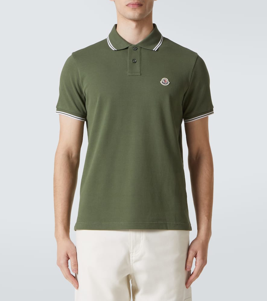 Moncler Logo-patch Striped-edge Polo Shirt In Grün