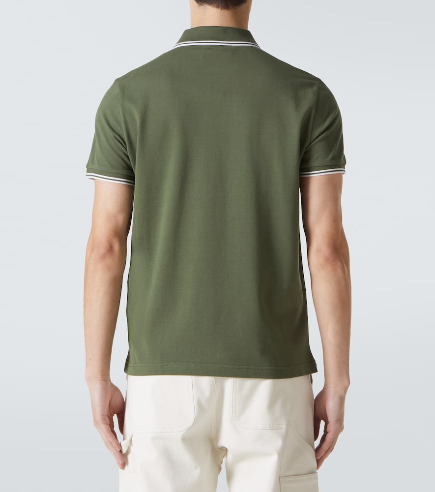 Moncler Logo-patch Striped-edge Polo Shirt In Grün