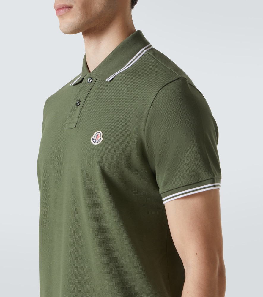 Moncler Logo-patch Striped-edge Polo Shirt In Grün