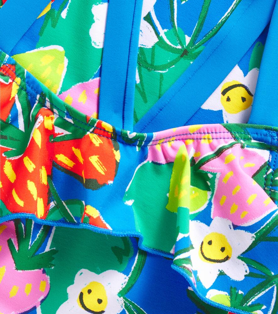 Stella Mccartney Floral Ruffled Swimsuit In Azzurro/multicolor
