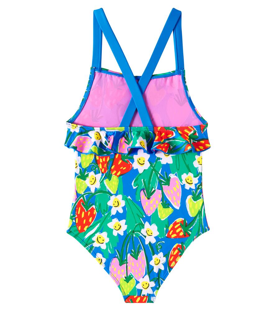 Stella Mccartney Floral Ruffled Swimsuit In Azzurro/multicolor