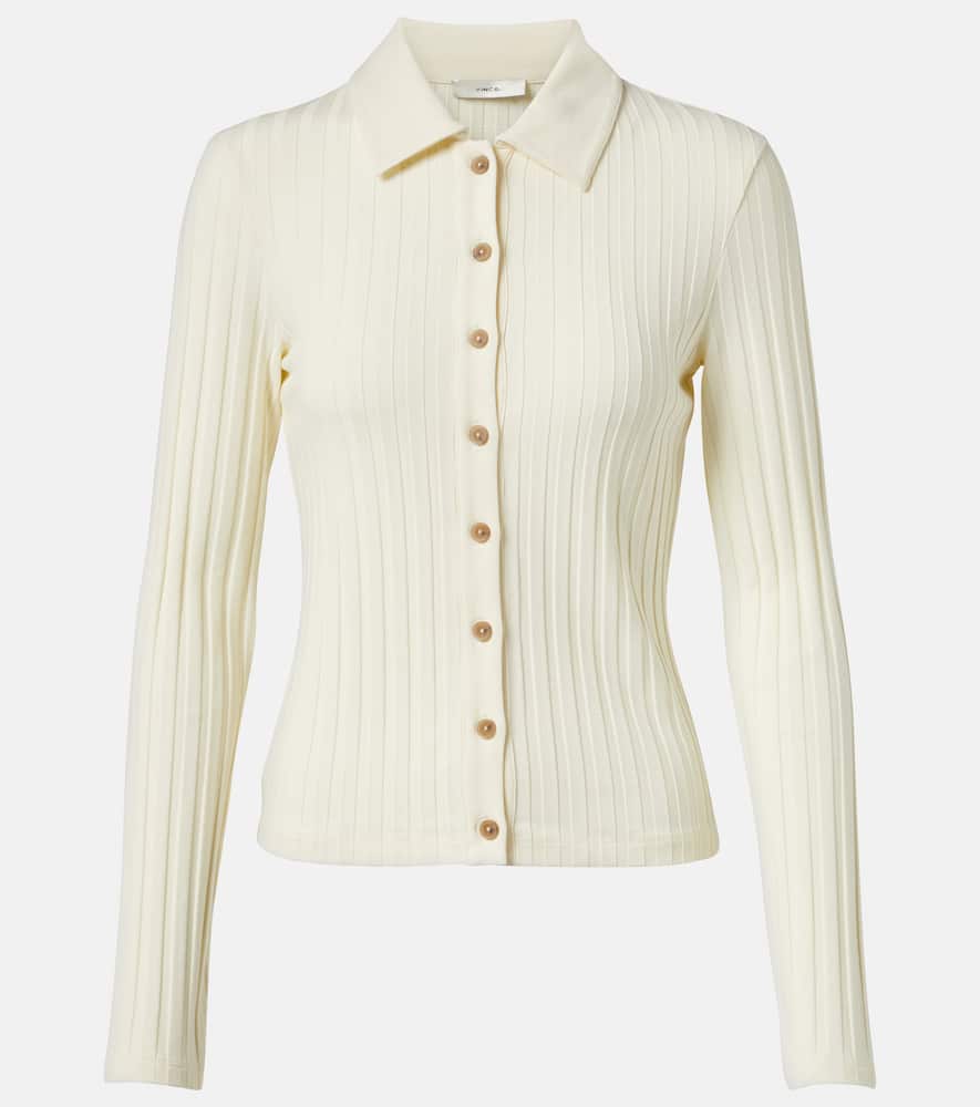 Vince Long-sleeve Ribbed Button-front Top In White
