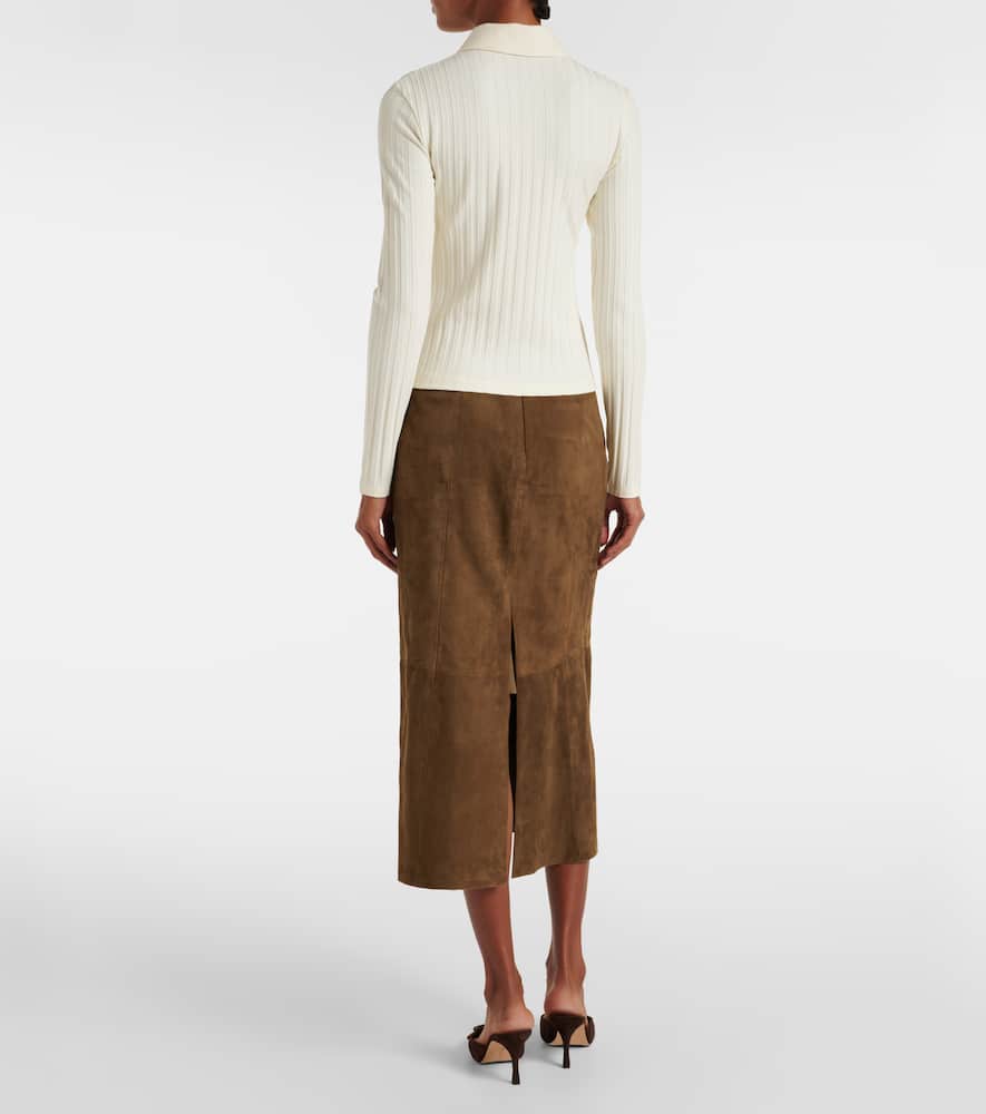 Vince Long-sleeve Ribbed Button-front Top In White