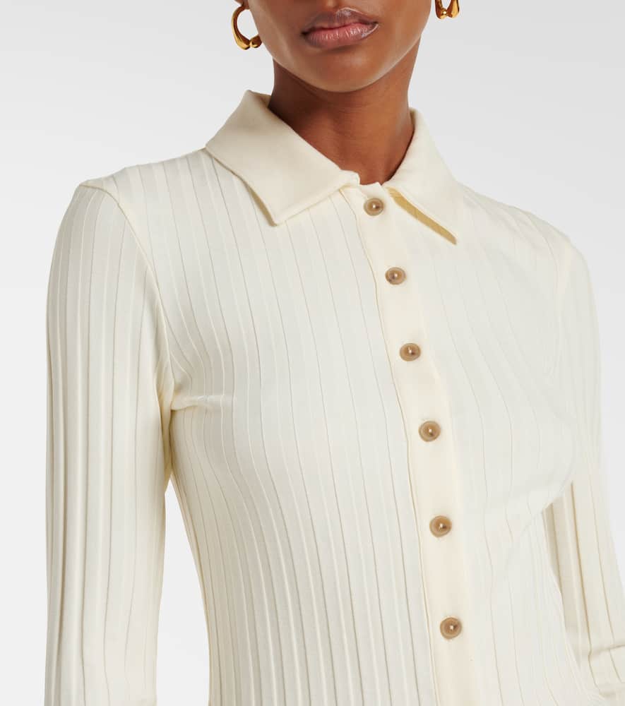 Vince Long-sleeve Ribbed Button-front Top In White