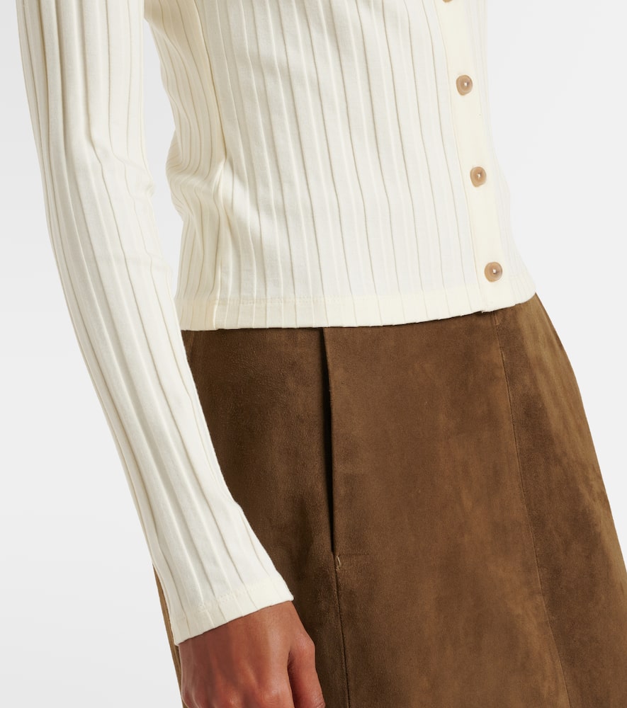 Vince Long-sleeve Ribbed Button-front Top In White