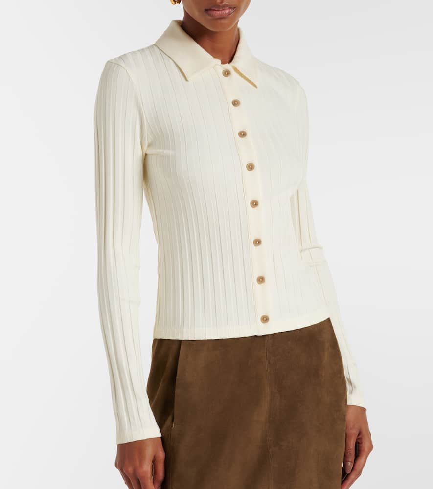 Vince Long-sleeve Ribbed Button-front Top In White