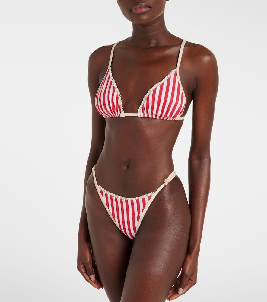Bananhot Candy Striped Triangle Bikini Top In Red