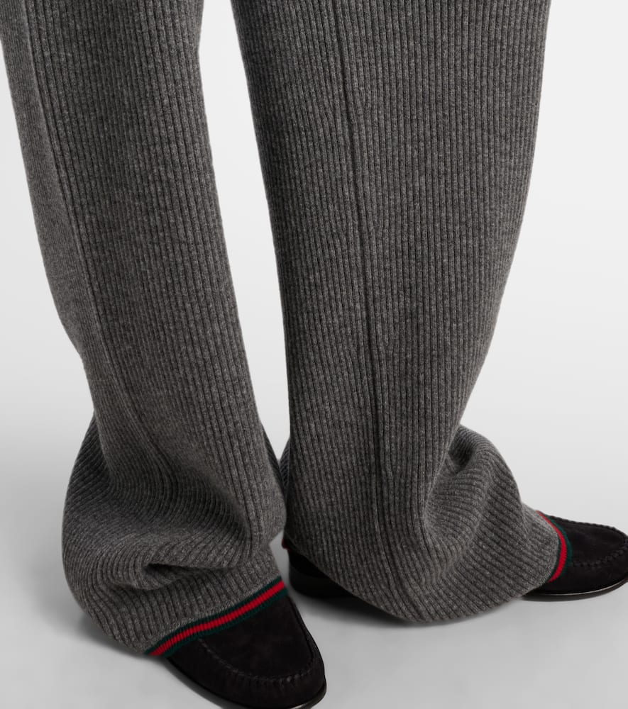 Gucci Womens Dusty Dark Grey Mc Ribbed Straight-leg Wool Knit Trousers In Gray