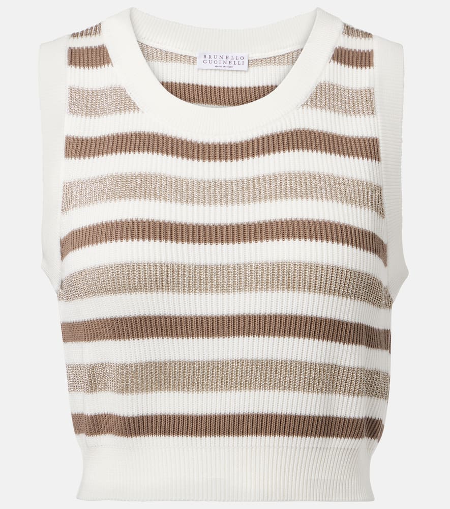 Shop Brunello Cucinelli Striped Cotton Sweater Vest