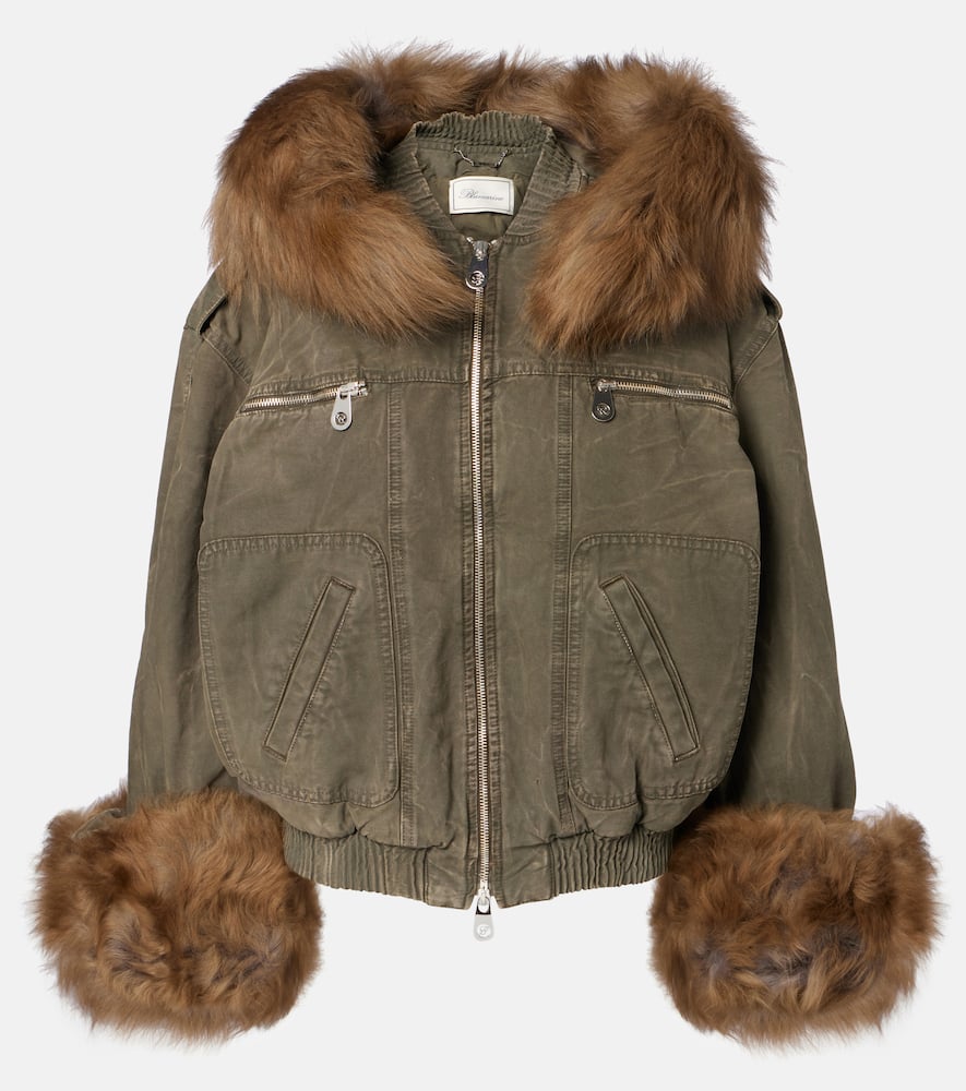 Blumarine Green Jacket With Removable Fur Details In Cotton Woman In Green