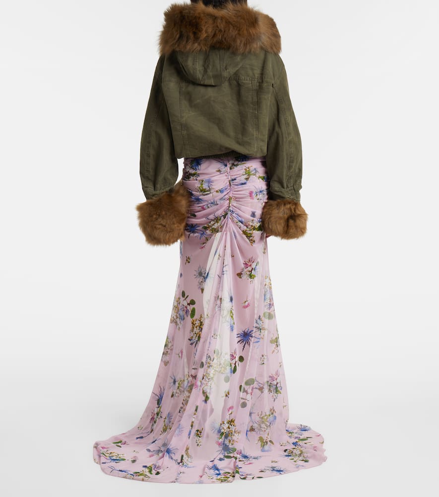 Blumarine Green Jacket With Removable Fur Details In Cotton Woman In Green