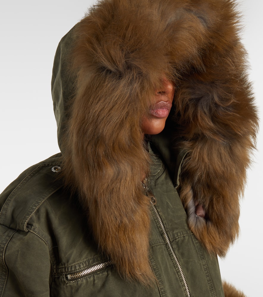 Blumarine Green Jacket With Removable Fur Details In Cotton Woman In Green