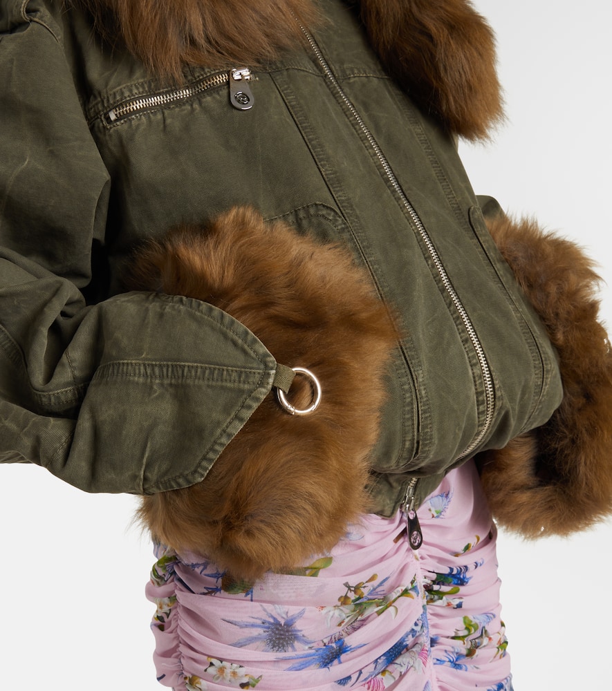 Blumarine Green Jacket With Removable Fur Details In Cotton Woman In Green