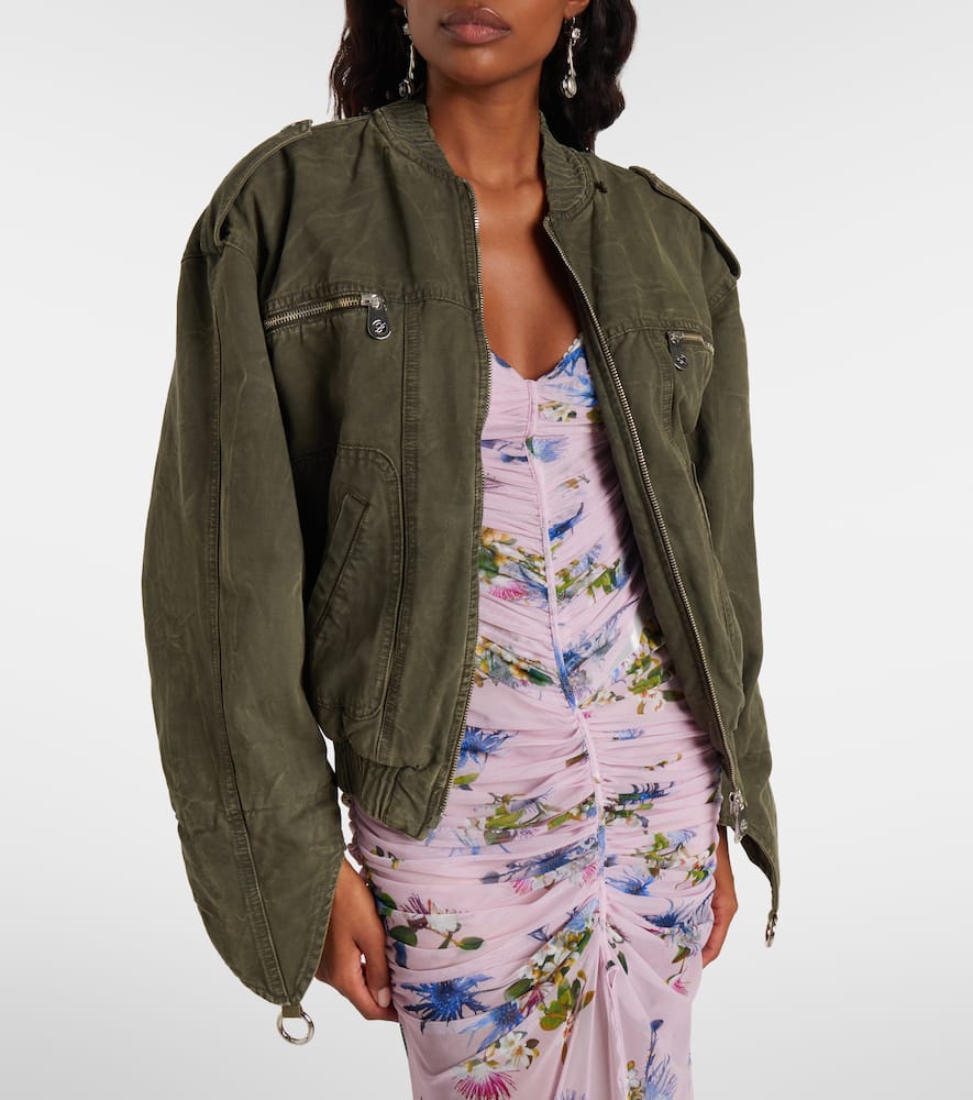 Blumarine Green Jacket With Removable Fur Details In Cotton Woman In Green