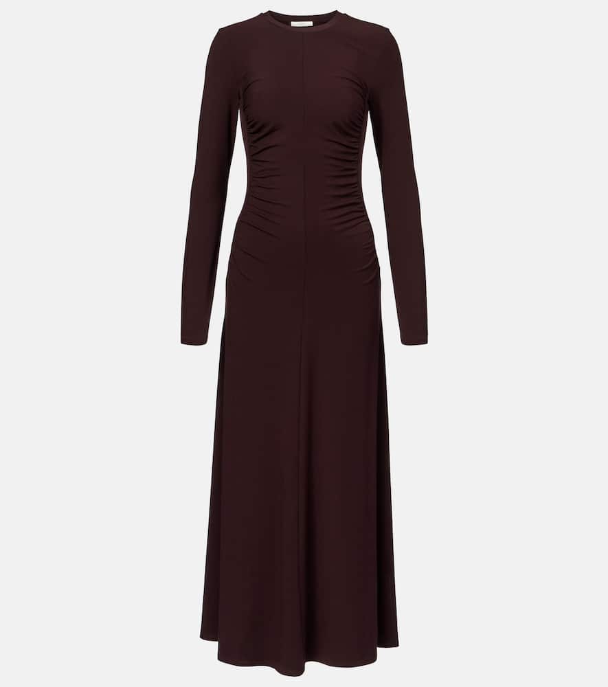 Vince Ruched Jersey Maxi Dress In Burgundy