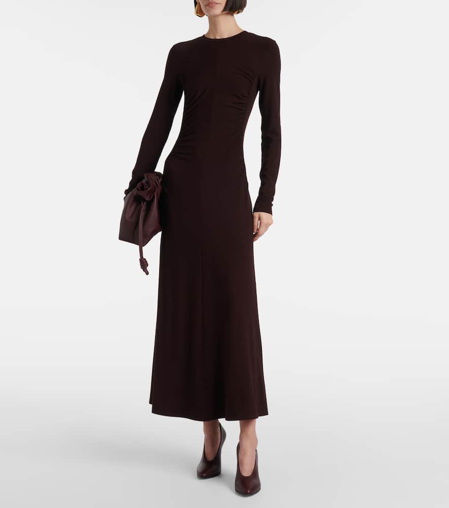 Vince Ruched Jersey Maxi Dress In Burgundy