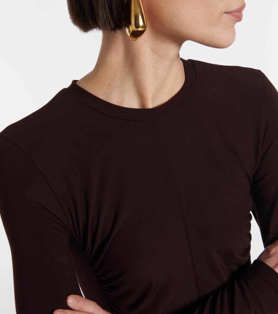 Vince Ruched Jersey Maxi Dress In Burgundy